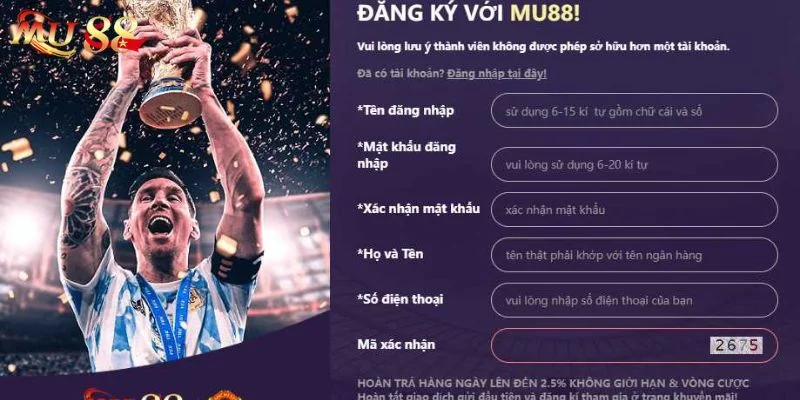 Hoàn tất quy trình đăng ký Mu88 chỉ trong vài phút.